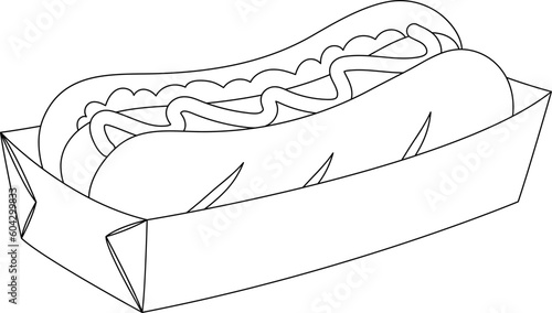 Snack Hotdog Sausage Sandwich Fastfood Packaging Outline Illustration