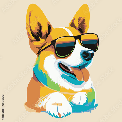 Happy dog wearing sunglasses cartoon art