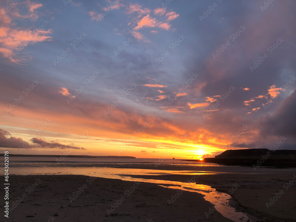 Sunset at beach Thurso. Dunnet. Scotland. Coast. 