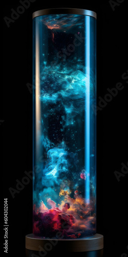 Closeup dreamy glass jar with cosmic nebula