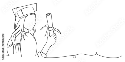Line art illustration of women graduation, graduation women line art style vector illustration