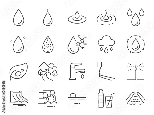 Water icon set. It included Liquid, Moister, Water Tap, and more icons. Editable Stroke.
