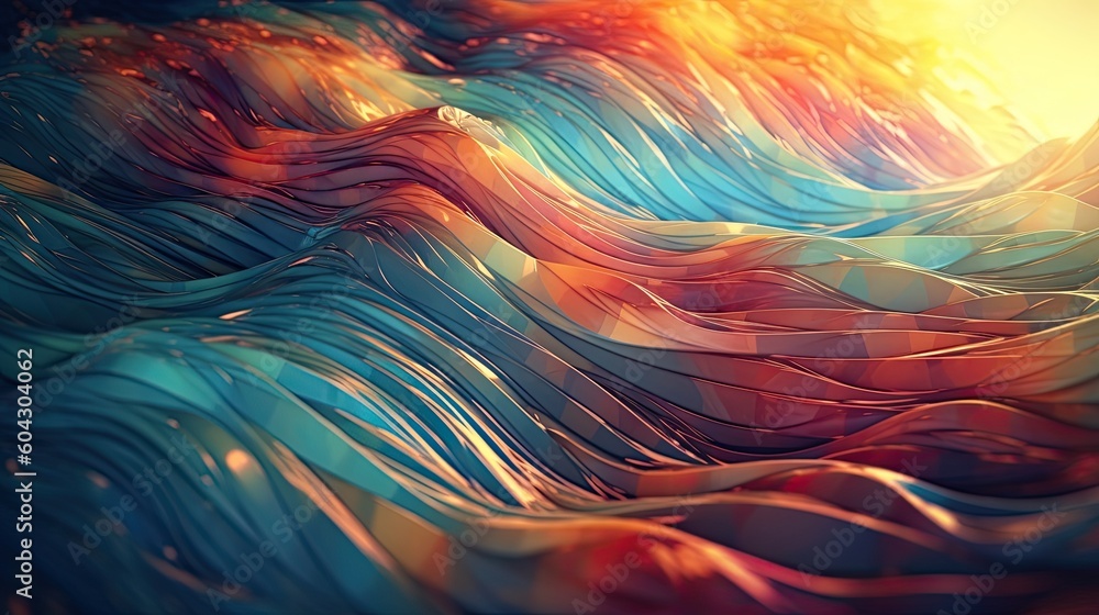 A dynamic, multicolored abstract background featuring undulating waves ...