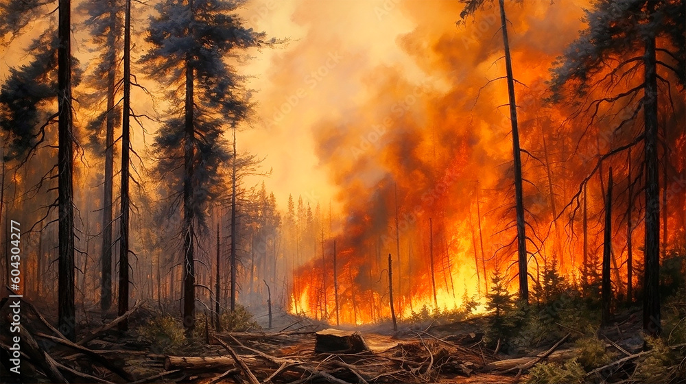 Fire in the forest. Generative AI. Fire in the forest. Generative AI.