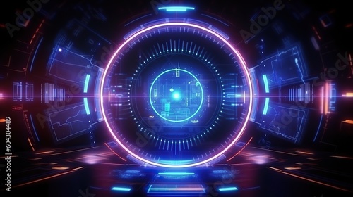 Abstract background with neon lights. Futuristic interface. Sci-fi style.
Created with generative AI technology.