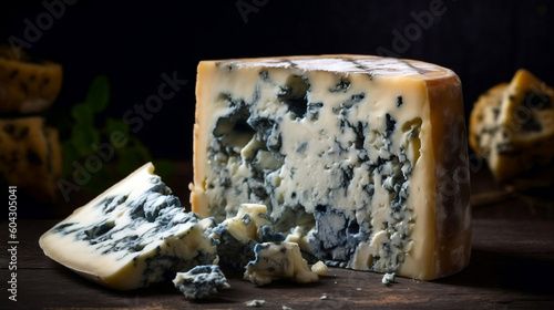 A wedge of crumbly blue cheese