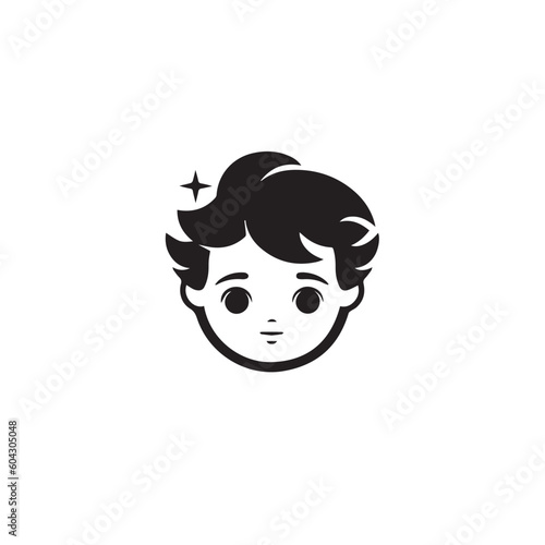 Cartoon children avatar set. Cute diverse kids faces  vector clipart illustration. Logo srtyle  black and white 