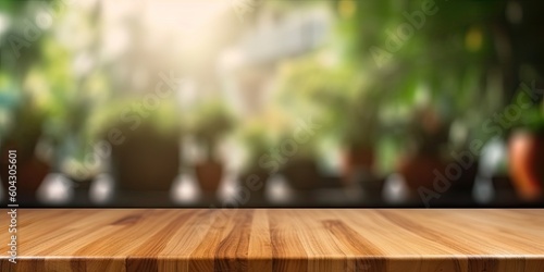 Abstract Decorations. Restaurant Interior with Empty Wooden Table. Setting the Stage for Product.