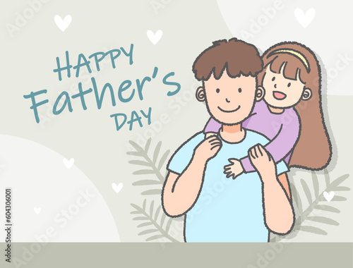 Young dad carrying a cute daughter to welcome Father's Day celebration cards