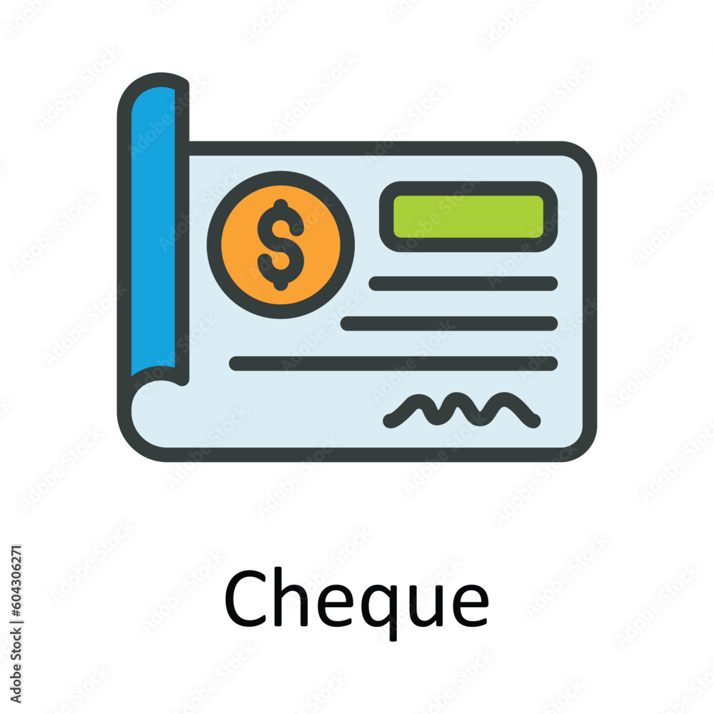 Cheque vector  Fill  outline Icon Design illustration. Taxes Symbol on White background EPS 10 File