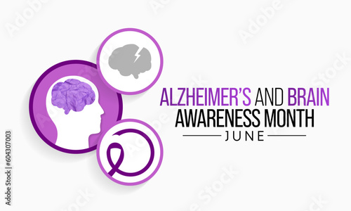 Alzheimer's and Brain awareness month is observed every year in June. it is an irreversible, progressive brain disorder that slowly destroys memory and thinking skills. Vector illustration