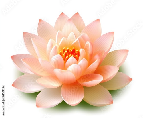 Illustration of a lotus flower image in pink and green, inspired by serene and peaceful landscapes and meditation. Generative AI