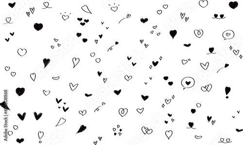 かわいい手書きのハートのアイコン　Cute hand drawn heart icon set