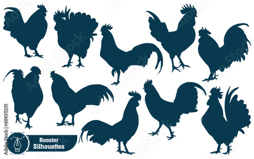 Farm Animal Rooster Silhouette Vector Illustration