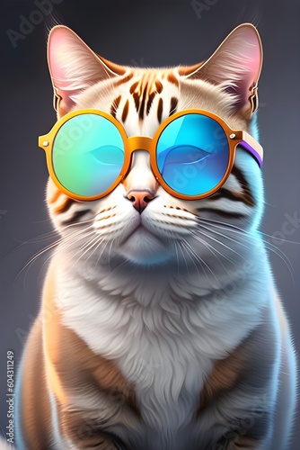 Orange cat with glasses, Generative AI © Dogaru