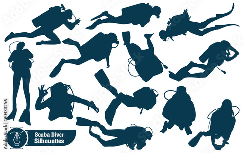 scuba divers or scuba diving Silhouettes Vector Illustration