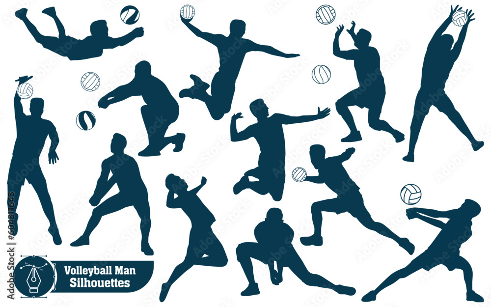 Male Volleyball Player Sports silhouettes vector Illustration Male Volleyball Player Sports silhouettes vector Illustration