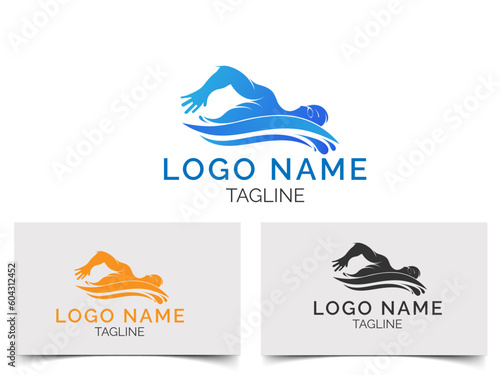 Swimming logo design. Water. swim. Premium logo. People logo. Business. creative design