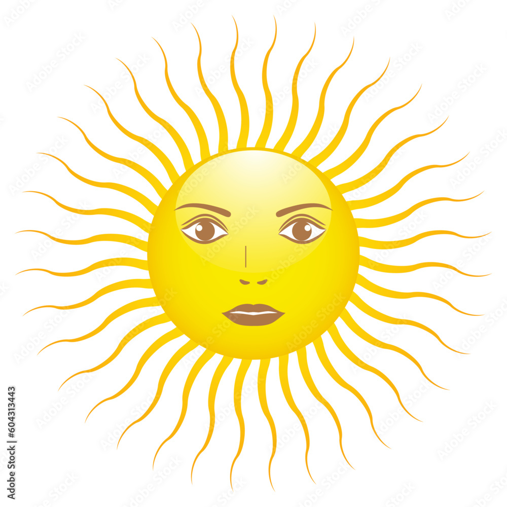 Illustration of a sun logo with a cute female face on a white background