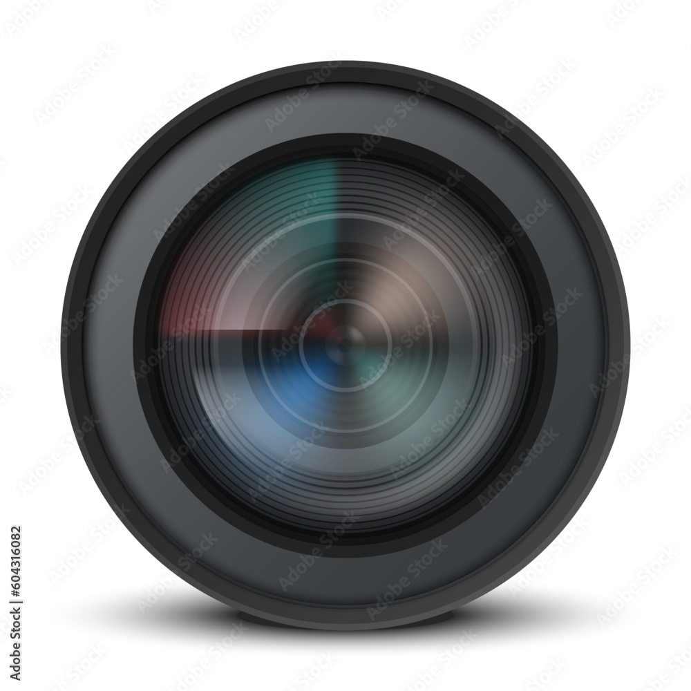Camera lens isolated on white background. Highly detailed video or photo camera lens. Vector illustration. Camera lens isolated on white background. Highly detailed video or photo camera lens. Vector illustration.