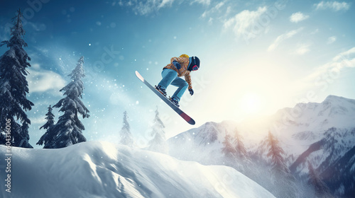 Spectacular Ski Jump by Winter Athlete on Mountain Peak, Generative AI