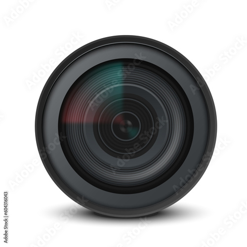 Camera lens isolated on white background. Highly detailed video or photo camera lens. Vector illustration.