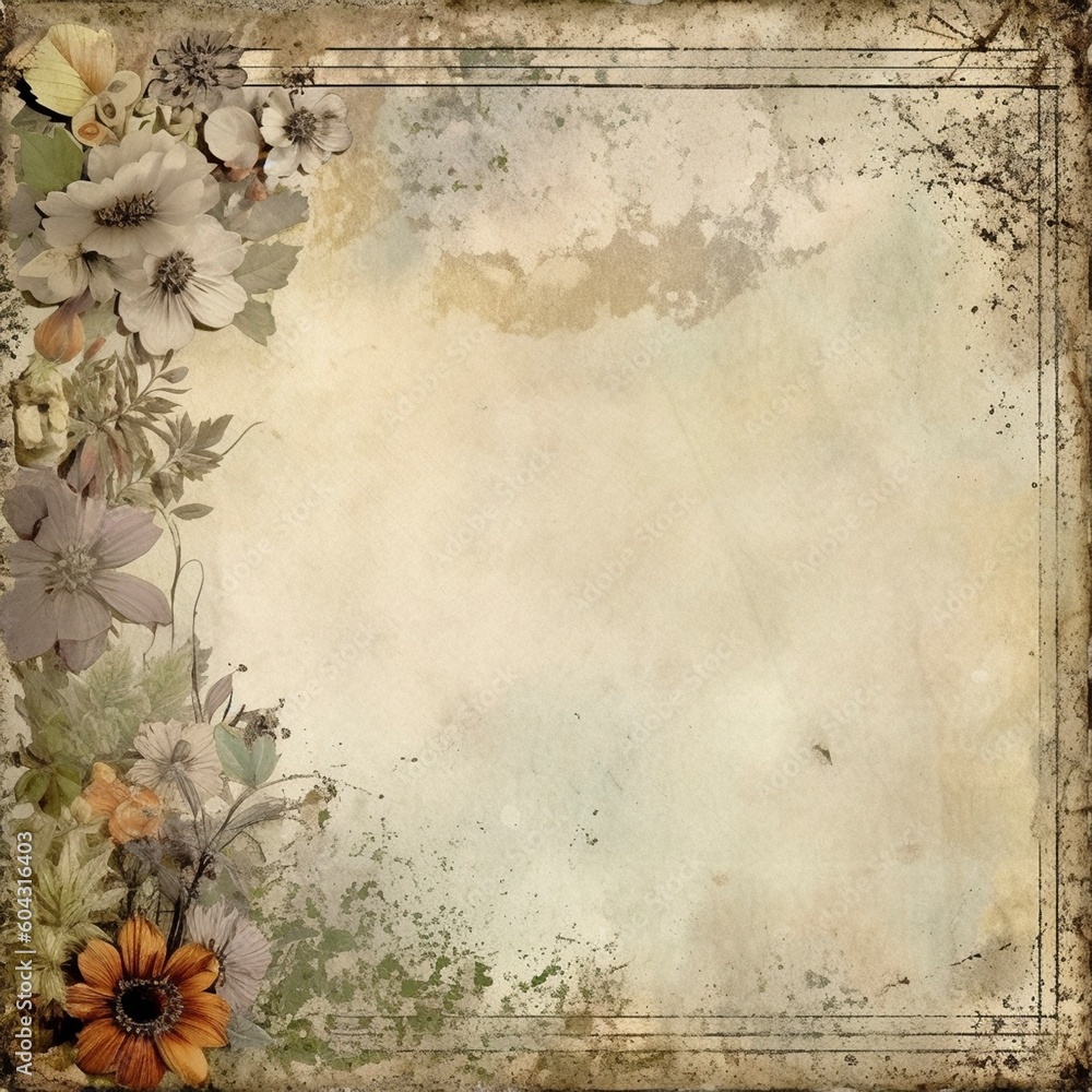 Blank scrapbook page with flower border, created with generative AI Blank scrapbook page with flower border, created with generative AI