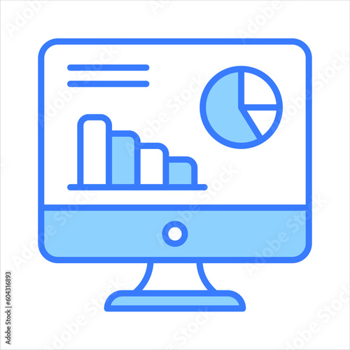 Bar chart and pie chart on monitor display denoting vector of data analytics