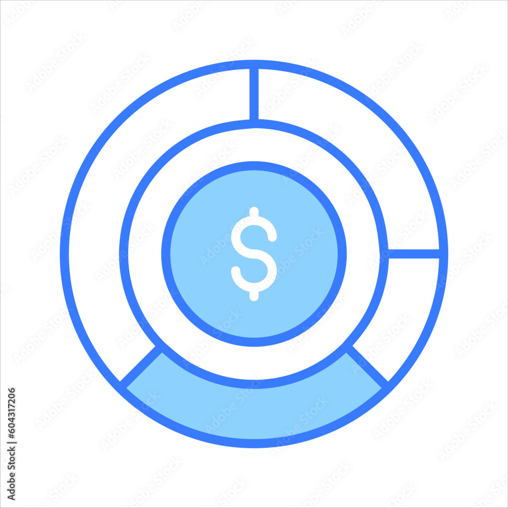 Dollar coin with pie chart denoting vector of financial chart in editable style Dollar coin with pie chart denoting vector of financial chart in editable style