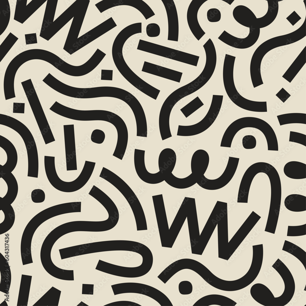Geometric grunge pattern. Abstract art background in Memphis style. Wavy and swirled brush strokes. Thick and bold texture curved lines.