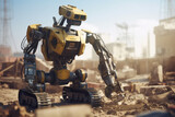 Robotic machine working at construction site. Generative AI illustration