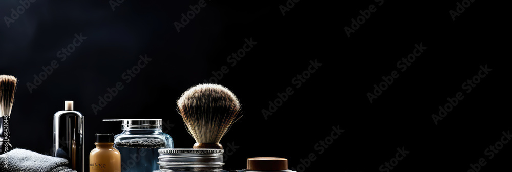 barber tools background, a corner with copy space, black background, generative ai barber tools background, a corner with copy space, black background, generative ai