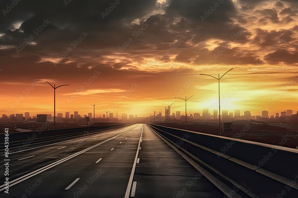 highway sunset background, illustration, generative ai