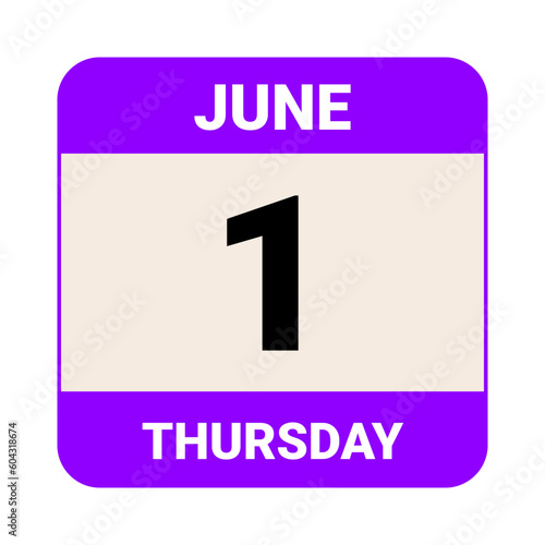 1 June, Thursday. Date template. Useful design for calendar or event promotion. Vector illustration EPS 10 File.