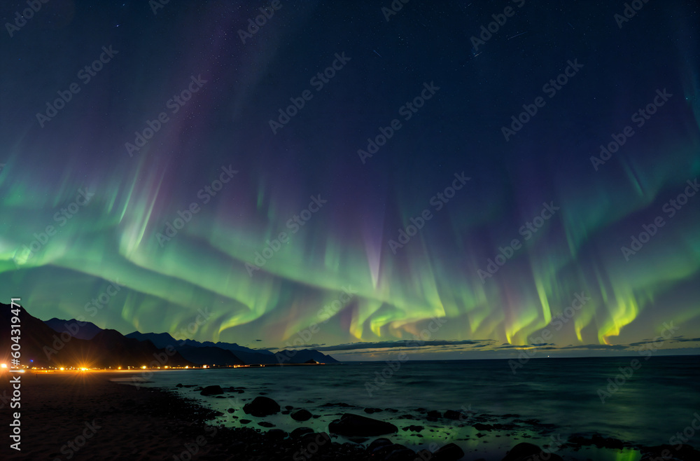 aurora borealis over the sea generative ai