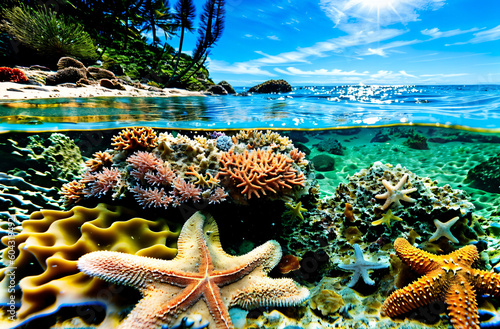 Fototapeta Naklejka Na Ścianę i Meble -  starfish and coral reef generative ai