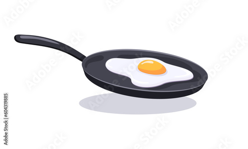 Fried eggs vector illustration. Fried egg and flat frying pan, breakfast concept