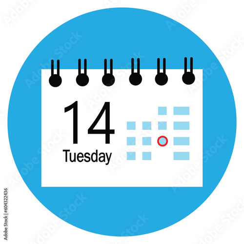 icon for web and mobile, new calender, 14 tuesday icon with white background