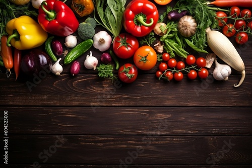 vegetables on wooden background. 