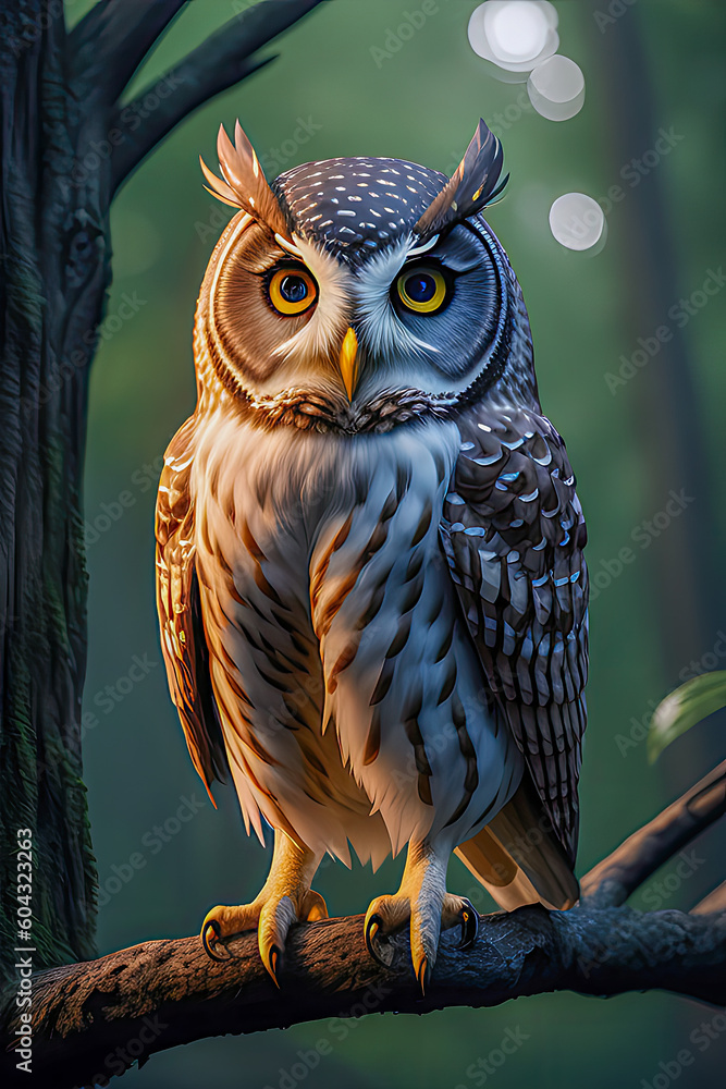 Obraz premium great horned owl on a branch, concept Animals, generative ai