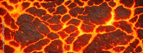 Seamless lava pattern with small stones, texture for graphic design. Realistic lava flame on black ash background. Texture of molten magma surface. Abstract volcanic lava background. Generative AI