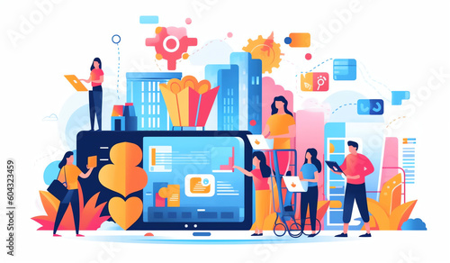 Modern Flat design people and Business concept for M-Commerce, easy to use and highly customizable. Modern vector illustration concept, isolated on white background. Generative AI.