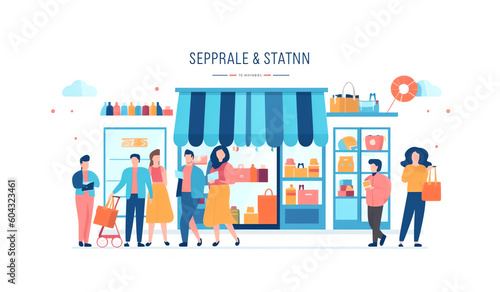 Modern Flat design people and Business concept for M-Commerce, easy to use and highly customizable. Modern vector illustration concept, isolated on white background. Generative AI.