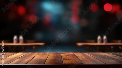 Wallpaper Mural Empty wooden tabletop in nightclub background for product placement and design, Generative AI Torontodigital.ca