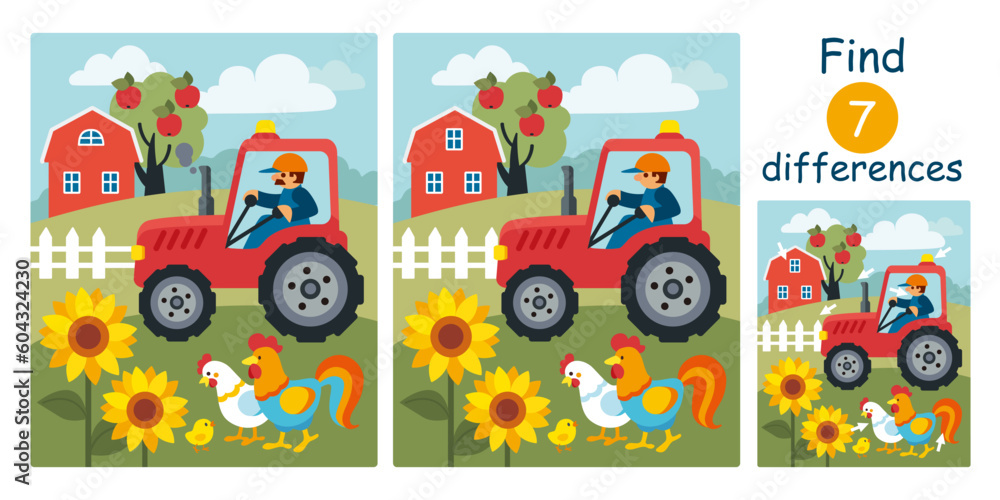 Vetor de Find differences, education game for children. Cute cartoon ...