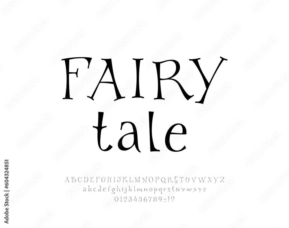 Fairy taly alphabet, fantasy font made wonderland style, magical Latin letters and Arab numerals, vector illustration 10EPS Fairy taly alphabet, fantasy font made wonderland style, magical Latin letters and Arab numerals, vector illustration 10EPS