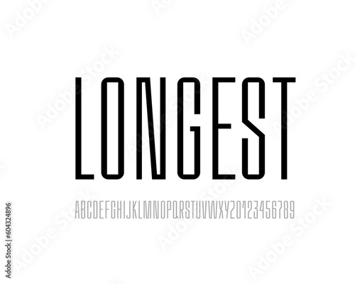 Longest font, high black alphabet, tall letters and numbers, for your designs logo, movie banner, cinema poster, magazine and more, vector illustration 10EPS