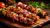 Grilled meat skewers, shish kebab. Juicy and tasty grilled shashlik. Generative AI