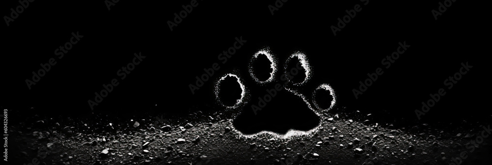 paw print in black background, copy space, generative ai paw print in black background, copy space, generative ai