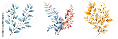 Wallpaper Mural Watercolor leaves and branches illustration transparent background, PNG ,Generative AI Torontodigital.ca